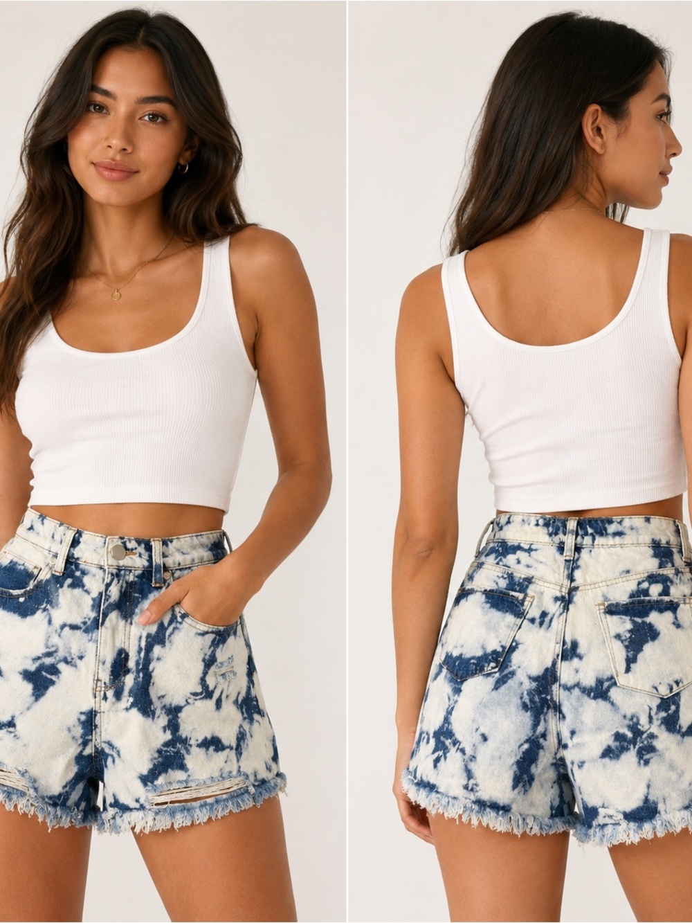 bp Blue and White Tie-Dye Denim Shorts
